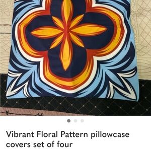 Vibrant Floral Pattern Pillowcase Cover in Blue and Orange - Brand Unspecified
